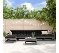 HOMELEN Juego de 7 muebles de jardín con cojines de madera maciza, gris, juego de muebles de balcón, muebles de jardín, juegos de entretenimiento, salón, balcón, sofá, salón, adecuado para jardines