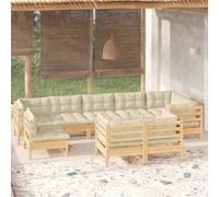 HOMELEN Juego de 9 muebles de jardín con cojines de madera maciza de pino, muebles de jardín, muebles de balcón, juegos de entretenimiento, balcón, sofá, salón, adecuado para jardines y terrazas