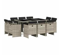 Homelen - Juego de comedor de jardín de 11 piezas con cojines - ratán sintético plegable y ahorra espacio, gris claro/negro, mesa de 165 x 106 cm + 10 sillas con cojines de antracita, para terraza