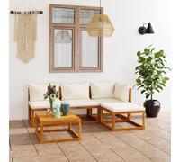 HOMELEN Juego de muebles de jardín con cojines de madera maciza de acacia, juego de muebles de jardín, muebles de balcón, juegos de entretenimiento, balcón, sofá, salón, adecuado para jardines y