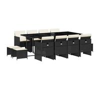 HOMELEN Juego de muebles de jardín de 13 piezas con cojines de ratán sintético negro, resistente a la intemperie, mesa con tablero de cristal, sillas y taburetes para terraza, jardín, balcón, patio