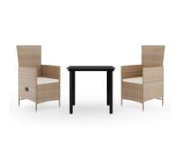 HOMELEN Juego de muebles de jardín de 3 piezas + mesa de comedor con sillas + juego de conversación resistente a la intemperie de ratán PE y acero pulverizado en beige y negro para jardín, terraza