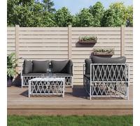 HOMELEN Juego de muebles de jardín de 5 piezas con cojín de acero blanco, juego de muebles de jardín, muebles de balcón, juegos de entretenimiento, salón, balcón, sofá, salón, adecuado para jardines