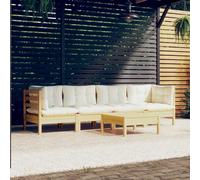 HOMELEN Juego de muebles de jardín de 5 piezas con cojines de color crema de madera maciza de pino, juego de muebles de jardín, juego de muebles de jardín, juegos de entretenimiento, balcón, sofá
