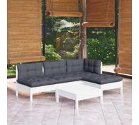 HOMELEN Juego de muebles de jardín de 5 piezas con cojines de madera de pino blanco, juego de muebles de jardín, juego de muebles de jardín, juegos de entretenimiento, salón, balcón, sofá, salón