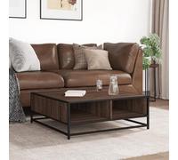 HOMELEN Mesa auxiliar con espacio de almacenamiento, aspecto de roble marrón, 80 x 80 cm, mesa de café industrial de madera y metal para salón y área de entretenimiento, mesas y mesas de café