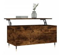 HOMELEN Mesa auxiliar de altura ajustable, material de madera, metal, roble ahumado, 90 x 44,5 x 45 cm, con espacio de almacenamiento para salón, comedor, oficina en casa, como mesa de comedor, mesa