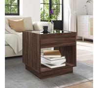 HOMELEN Mesa de centro con espejo infinito, mesa auxiliar, roble marrón, 50 x 50 cm, iluminación RGB, salón, dormitorio, mesa de café con conexión para muebles modernos, mesas y mesas de café