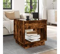 HOMELEN Mesa de centro Infinity con espejo de roble ahumado, 50 x 50 cm, iluminación RGB, mesa de salón con conexión y placa de cristal robusta para ambientes modernos y zonas de entretenimiento