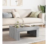 HOMELEN Mesa de centro Infinity Espejo Mesa auxiliar con iluminación RGB - Gris Sonoma madera cristal 70 x 50 x 30 cm - Salón Dormitorio Mesa de café moderna con conexión - Mesas y mesas de café