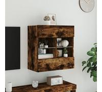 HOMELEN Mueble de pared para TV con luces LED de roble ahumado, 58,5 x 30 x 60,5 cm, armario para TV, mueble de TV, muebles de salón, mesa de televisión, armario para sala de estar, dormitorio