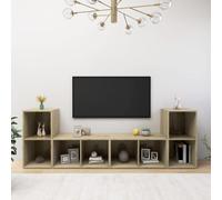 HOMELEN Mueble de TV 4 unidades de roble Sonoma 72 x 35 x 36,5 cm de material de madera, armario para TV, mueble de TV, muebles de salón, mesa de televisión, armario para sala de estar, dormitorio