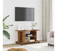 HOMELEN Mueble de TV con ruedas, aspecto de madera envejecida, 80 x 40 x 45 cm, material de madera, armario para TV, mueble de TV, muebles de salón, mesa de televisión, armario para sala de estar