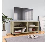 HOMELEN Mueble de TV con ruedas, roble Sonoma, 90 x 35 x 35 cm, material de madera, armario para TV, mueble de TV, muebles de salón, mesa de televisión, armario para sala de estar, dormitorio