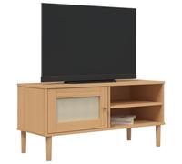 Homelen Senja - Mueble para TV (aspecto de ratán, 106 x 40 x 49 cm, madera de pino, para TV, TV, salón, televisión, armario para sala de estar, dormitorio y televisión), color marrón