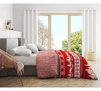 HomeLife - Edredón de invierno de una plaza - Made in Italy - Medidas 180 x 250 cm - Reversible - Ideal para Otoño/Invierno - Cálido edredón invernal acolchado 260 g/m² - Confeccionado en microfibra - Hipoalergénico - Fantasía Aldea Navideña - Color rojo