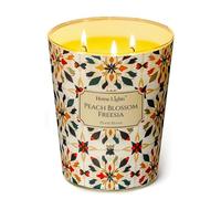 HomeLights Velas de 3 mechas para el hogar Vela de mezcla de cera de soja de 34oz con fragancia duradera, Decoración del hogar con texturas naturales bohemias, Flor de Durazno Fresia
