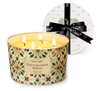 HomeLights Velas de cera de soja para el hogar, velas de 4 mechas con aroma a Flor de Durazno Fresia, velas de aromaterapia, regalo para fiestas, relajante, texturas naturales bohemias, 18oz
