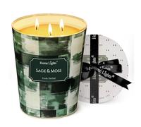 HomeLights Velas perfumadas | Large Jar 960g Vela de soja natural | 130 horas de larga duración con 3 Wicks | Bohemian Natural para la decoración del hogar Salvia y musgo