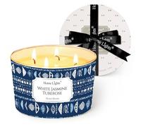HomeLights Velas perfumadas para mujer y hombre, frascos de 18oz, aromaterapia, vela de 4 mechas, ideal para decoración y regalos de estilo bohemio con texturas naturales, Jazmín Blanco Nardo