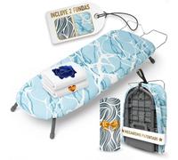 Homellence Tabla de Planchar Plegable Pequeña de Mesa - Tabla de Planchar Sobremesa con 2 Fundas Premium con Mecanismo Patentado para Mayor Estabilidad - Ahorra Espacio en Casa y Viajes (Azul)