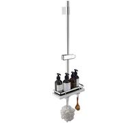 HOMELODY Barra de ducha cromada de 90 cm con estante de ducha, barra de ducha regulable en altura con soporte para alcachofa de ducha, soporte de pared ajustable para agujeros existentes, soporte de