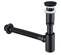 HOMELODY DiseñO De SifóN con VáLvula De Drenaje De Fregadero Negro Mate - SifóN De LatóN Universal - Incluye TapóN De Lavabo Y Abertura De Limpieza - SifóN De Lavabo, SifóN De Fregadero De Cocina