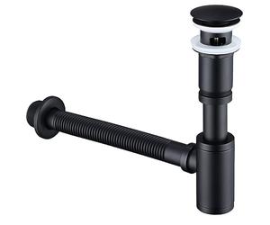 HOMELODY DiseñO De SifóN con VáLvula De Drenaje De Fregadero Negro Mate - SifóN De LatóN Universal - Incluye TapóN De Lavabo Y Abertura De Limpieza - SifóN De Lavabo, SifóN De Fregadero De Cocina