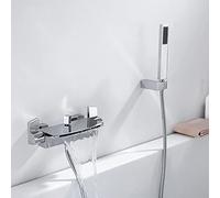 Hoemlody Grifo de Bañera en Cascada con Alcachofa de Mano Mezclador de Baño-Ducha para Instalación en Pared Incluye Soporte de Pared y Manguera de Ducha de 1.5m extensible, Cromo
