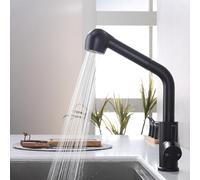 HOMELODY Grifo cocina Extraible con 2 Modos de Agua, Grifo Negro cocina extensible, Grifo de cocina fregadero Acero Inoxidable 304, Giratorio 360° Torneira de Cozinha Grifos Monomando cocina con ducha