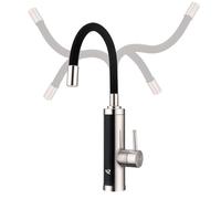 HOMELODY Grifo con calentador de agua 230 V, 3300 W, grifo eléctrico instantáneo, grifo de cocina caliente instantáneo, con caño flexible y pantalla LED, grifo de cocina de acero inoxidable, caño