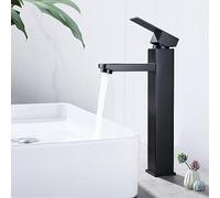HOMELODY Grifo de baño negro alto, grifo mezclador alto para lavabo con altura de 295 mm, rectangular, grifo monomando para lavabo, acero inoxidable