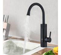 HOMELODY Grifo de cocina con calentador de agua 230V, grifo eléctrico de cocina, negro, grifo de cocina con calentador de agua, para camping, grifo de cocina de acero inoxidable giratorio 360°