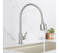 HOMELODY Grifo de cocina giratorio 360°, solo agua fría, 2 tipos de chorro, grifo de cocina de acero inoxidable, grifo de cocina con una sola mano, grifo de fregadero frío, grifo de resorte cepillado,