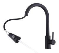 HOMELODY Grifo de Cocina Negro con Indicador de Temperatura, Grifo Extensible de Alta Presión con Pantalla LED, Mezclador de Acero Inoxidable con 2 Tipos de Chorro, Instalación Sencilla