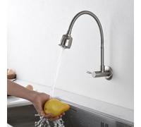 HOMELODY Grifo de cocina para montaje en pared, solo agua fría, grifo de pared giratorio 360°, doble función, acero inoxidable cepillado níquel