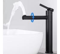HOMELODY Grifo de Lavabo Negro Alto giratorio 360° Grifo Mezclador Lavabo Grifo de Baño para Lavabo Grifo Monomando acero inoxidable