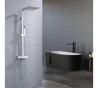 HOMELODY Juego completo de grifo de ducha con termostato cromado, sistema de ducha de acero inoxidable con cabezal de ducha de 30 x 30 cm, ducha de lluvia con grifo, juego de ducha rectangular para