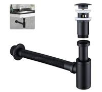 HOMELODY Sifón de diseño con válvula desplegable para Lavabo, Color Negro Mate, sifón Universal de latón, tapón para Lavabo, tapón de Olor con Apertura de Limpieza