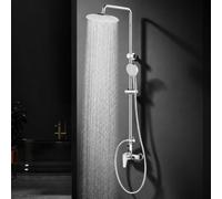 HOMELODY Sistema de ducha con grifo cromado - Ducha de lluvia con grifo LED Temperature Display 25 cm redondo ducha de lluvia, 3 tipos de chorro, juego completo de ducha