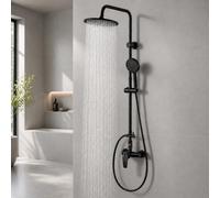 HOMELODY Sistema de ducha con grifo negro - ducha de lluvia con grifo LED Temperature Display 25 cm redondo ducha de lluvia, 3 tipos de chorro, juego completo de ducha