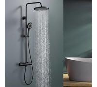 HOMELODY Sistema de ducha con termostato, color negro, juego completo con 3 tipos de chorro, ducha de mano y alcachofa de ducha de 25 cm, acero inoxidable, color negro