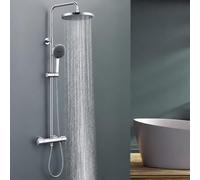 HOMELODY Sistema de ducha con termostato cromado, 2026 Upgrade de acero inoxidable, juego completo con 3 tipos de chorro, ducha de mano y alcachofa de ducha de 25 cm, juego de ducha de lluvia para