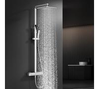HOMELODY Sistema de ducha con termostato cromado, grifo de ducha de acero inoxidable, ducha de lluvia con grifo, juego completo con cabezal de ducha de lluvia, barra de ducha ajustable, juego de ducha