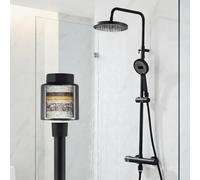 HOMELODY Sistema de ducha con termostato negro, ducha completa con filtro