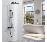 HOMELODY Sistema de ducha con termostato negro, grifo de ducha de acero inoxidable con grifo, juego completo con ducha de lluvia, cabezal de ducha ajustable, juego de ducha