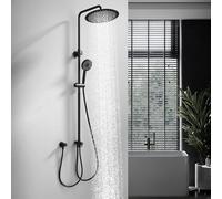 HOMELODY Sistema de ducha de lluvia negro sin grifo, 300 mm redondo de acero inoxidable, juego de ducha de acero inoxidable, altura regulable, 3 tipos de chorro, cabezal de ducha, sistema de ducha