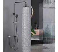 HOMELODY Sistema de ducha de lluvia sin grifo con filtro, color negro, ducha de mano con 4 funciones, juego de ducha de acero inoxidable con alcachofa redonda, barra de ducha SUS304