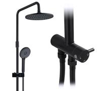 HOMELODY Sistema de ducha de lluvia sin grifo, ducha de mano negra con 4 funciones, juego de ducha de acero inoxidable con alcachofa redonda, barra de ducha SUS304