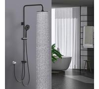 HOMELODY Sistema de ducha de lluvia sin grifo, ducha de mano negra con 4 funciones, juego de ducha de acero inoxidable con alcachofa redonda, barra de ducha SUS304